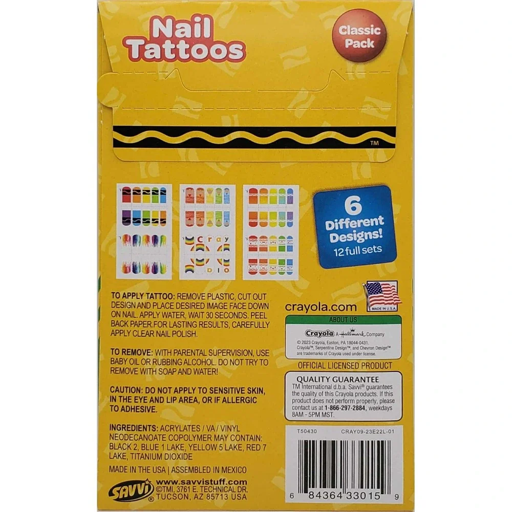 Crayola Classic Nail Décor Tattoo Pouch - 6 Different Designs, 12 Full Sets -2Pk